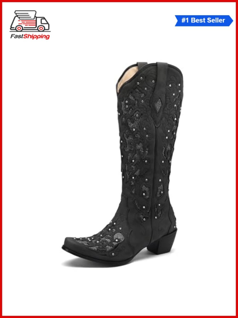 ✨ SaraIris Cowgirl Boots Women's Western Knee-High Chunky Heel Pointed Toe